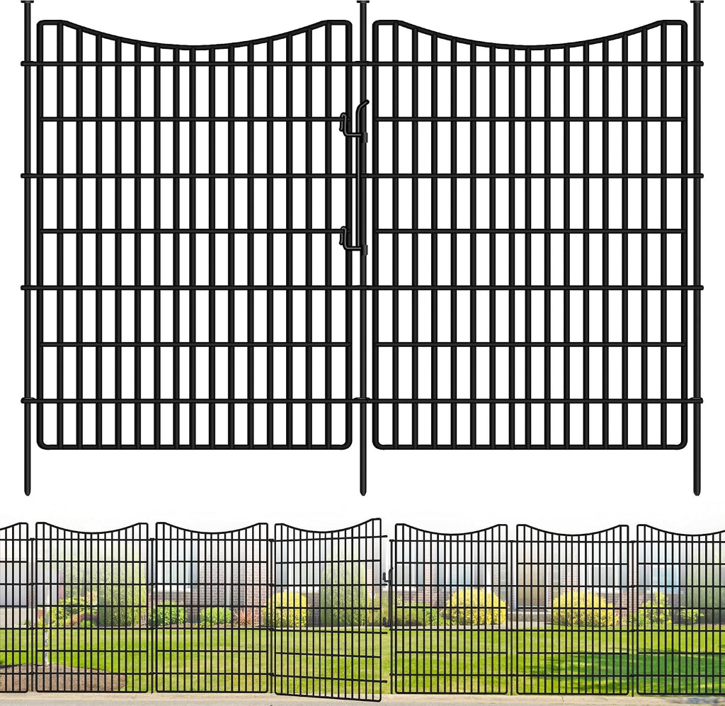10 Panels Garden Fencing Animal Barrier with Gate, 40 in(H) X 23.6 ft(L) Dog Fence Outdoor for Yard, No Dig Temporary Tall Fence Rustproof Metal Wire Panel Border for Dog, Rabbits, and Patio