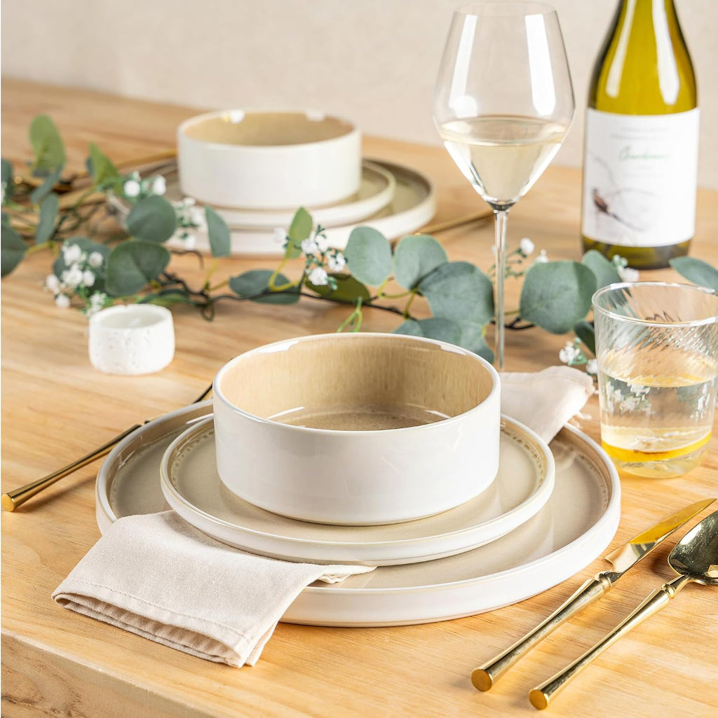 AmorArc Ceramic Dinnerware Sets, Handmade Reactive Glaze Stoneware Plates and Bowls Sets,Highly Chip and Crack Resistant | Dishwasher & Microwave Safe Dishes Set, Service for 8 (24pc)