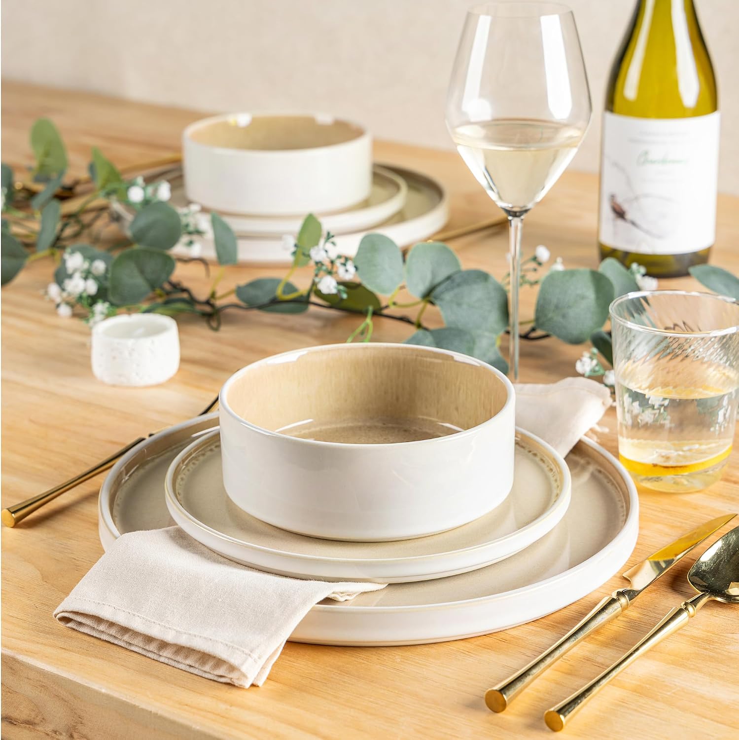 AmorArc Ceramic Dinnerware Sets, Handmade Reactive Glaze Stoneware Plates and Bowls Sets,Highly Chip and Crack Resistant | Dishwasher & Microwave Safe Dishes Set, Service for 8 (24pc)