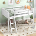Twin Size Loft Bed, Wood Low Loft Bed with Convertible Ladder, Ladder can be Placed on the Left or Right, Safety Guardrails, Wood Slats Support, No Box Spring Required (White & Convertible Ladder)