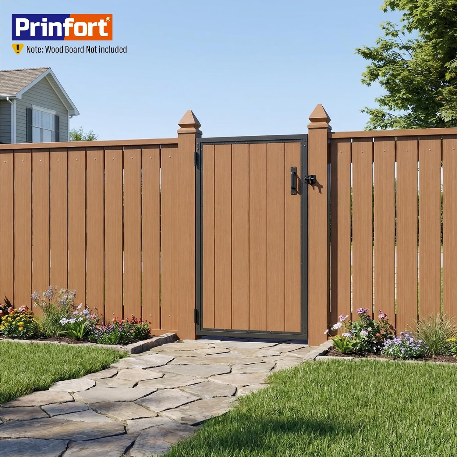 3x5FT (34.8'W X 59'H) Stainless Steel Anti Sag Wooden Fence Gate Kit Heavy Duty Garden Gate Frame Hardware Kit Reinforcement (Left/Right Free-Installation)