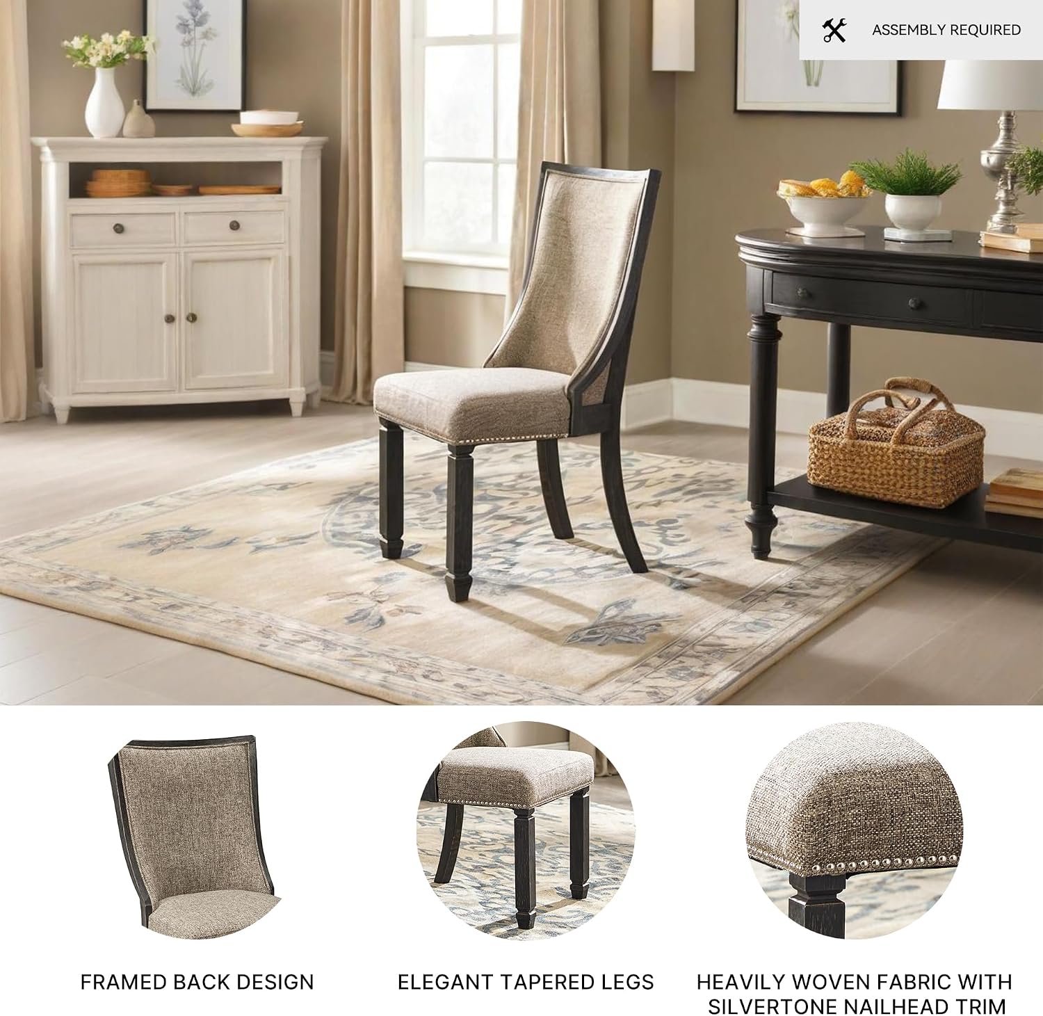 Signature Design by Ashley Tyler Creek Urban Farmhouse Upholstered Dining Chair, 2 Count, Almost Black