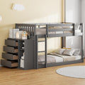 Merax Twin Over Twin Bunk Bed with 4 Drawers and 3 Shelves, Gray Bed Frame Wooden, No Box Spring Needed