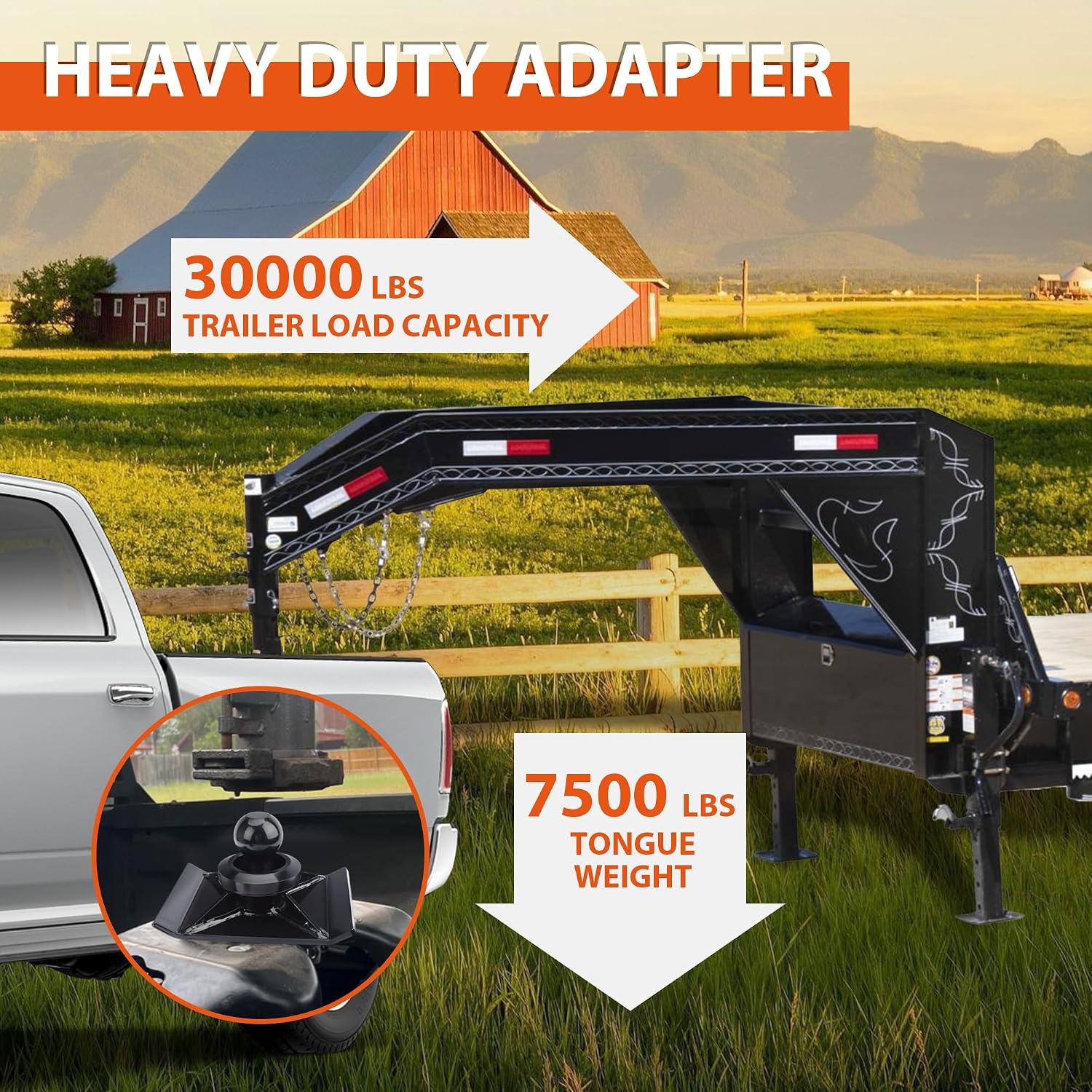 30K Lbs 5th Wheel to Gooseneck Ball Adapter | 2' Kingpin, Fits Pickup 5th Wheel Hitches | Replaces #2085295, 4PCS Anti-tilt PU Washer and 1PCS Lube Plate Included