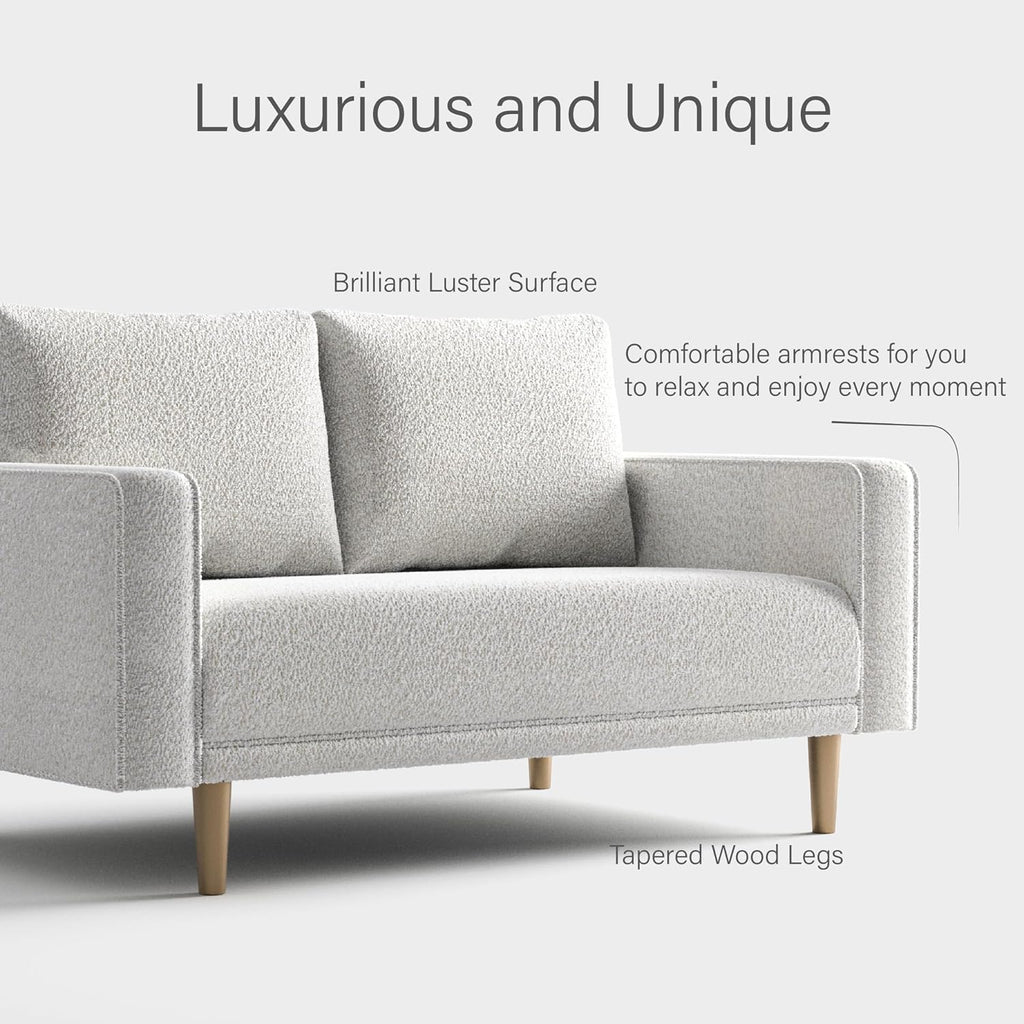 Furniture of America Oriana Contemporary Boucle Loveseat Couch with Back Pillows and Wooden Legs, Comfy Fabric Upholstered Small Sofa for Living Room, Bedroom, Home Office, Off-White