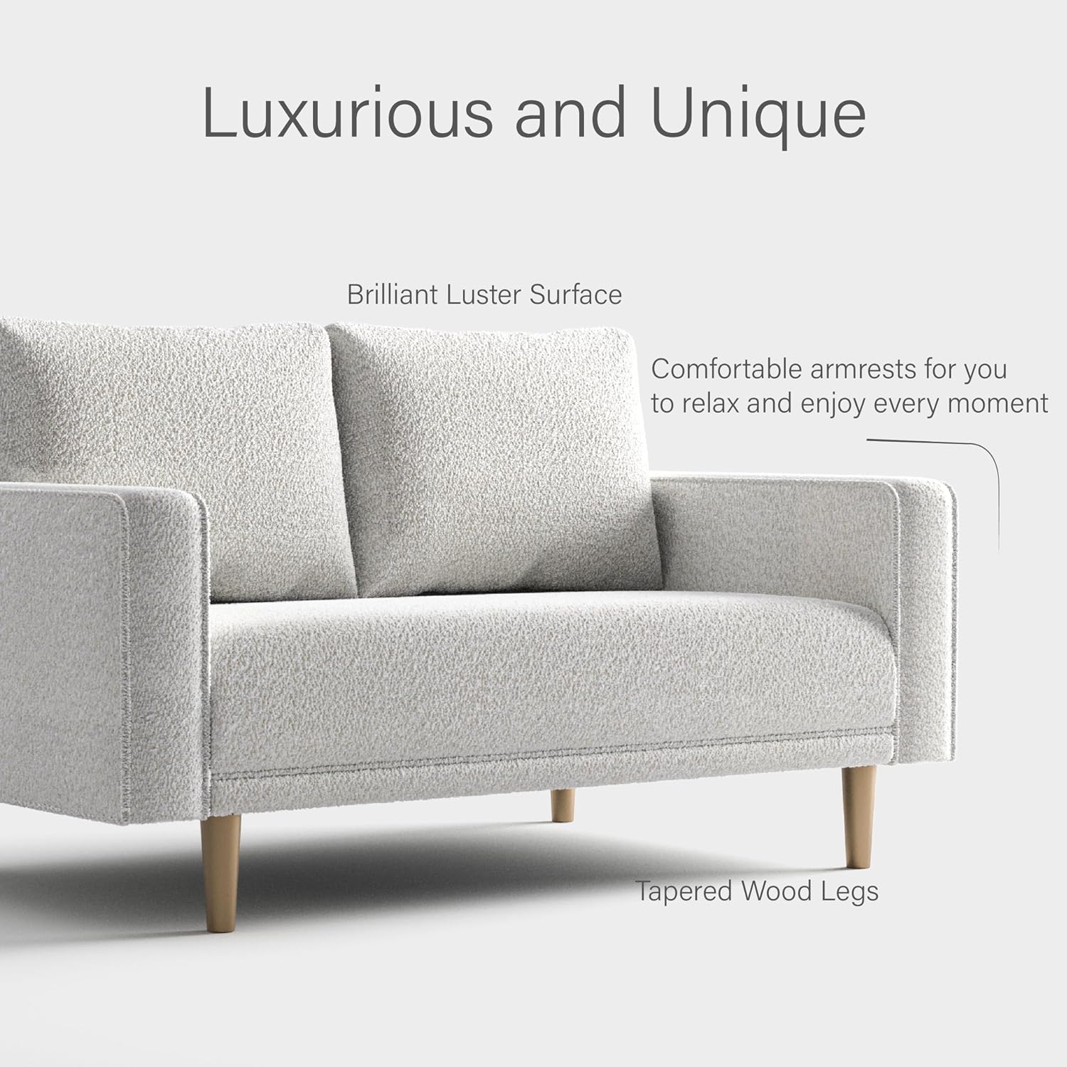 Furniture of America Oriana Contemporary Boucle Loveseat Couch with Back Pillows and Wooden Legs, Comfy Fabric Upholstered Small Sofa for Living Room, Bedroom, Home Office, Off-White