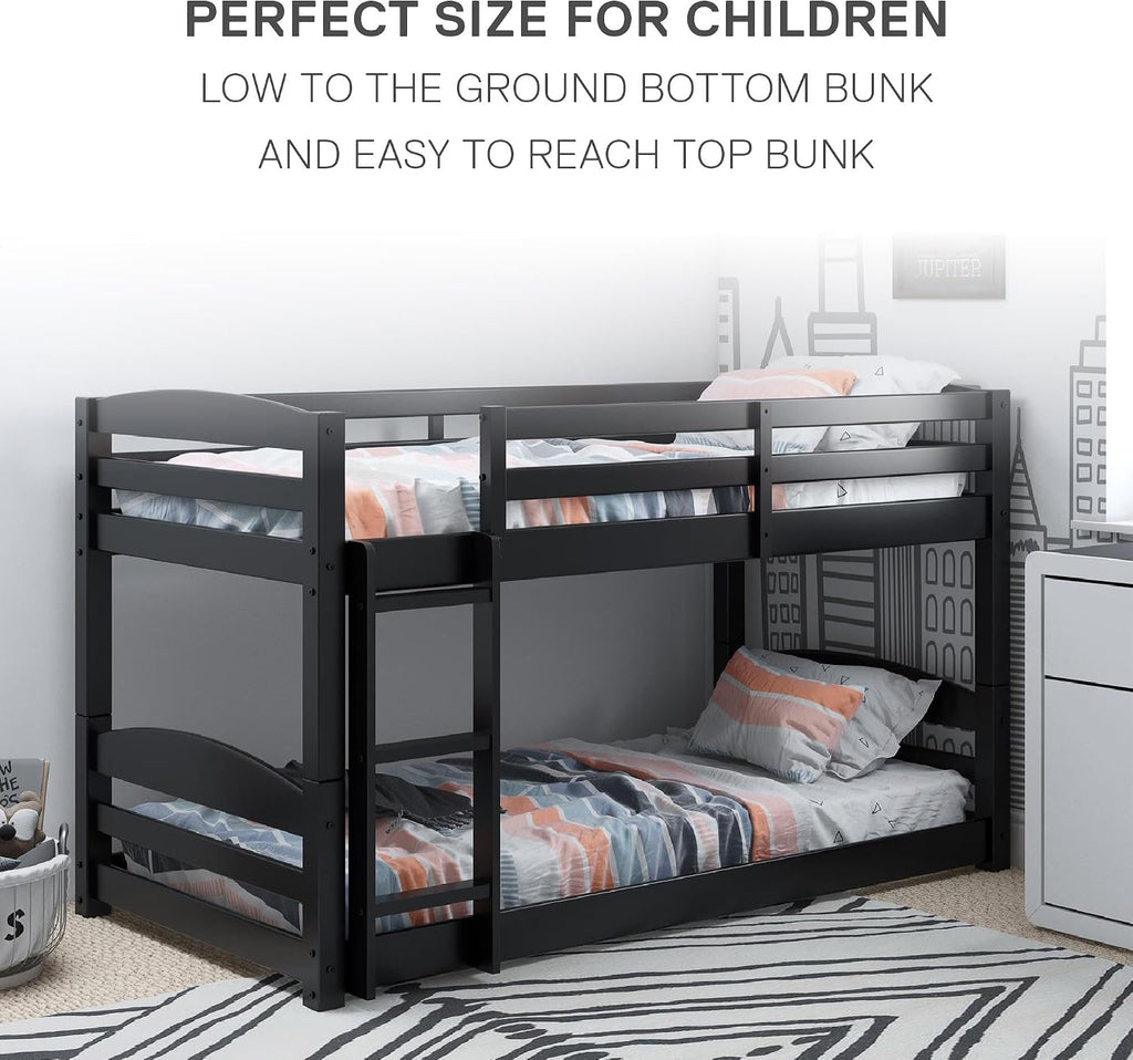 DHP Phoenix Twin Bunk Bed with Ladder, Black, Space-Saving Design, Solid Wood Construction