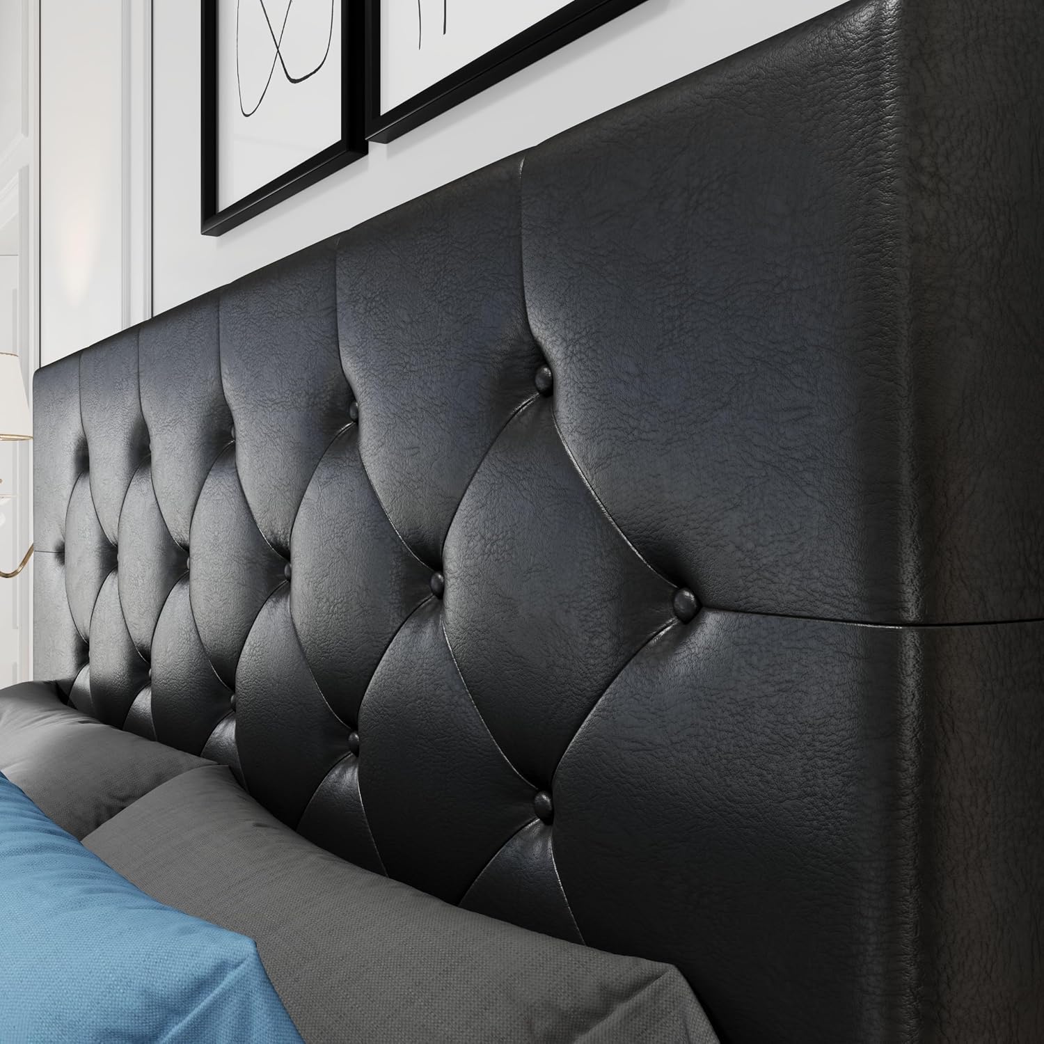 HOOMIC Queen Platform Storage Bed Frame with 4 Drawers & Adjustable Headboard, Wooden Slats, No Box Spring Needed,Diamond Stitched Button Tufted Design,Black