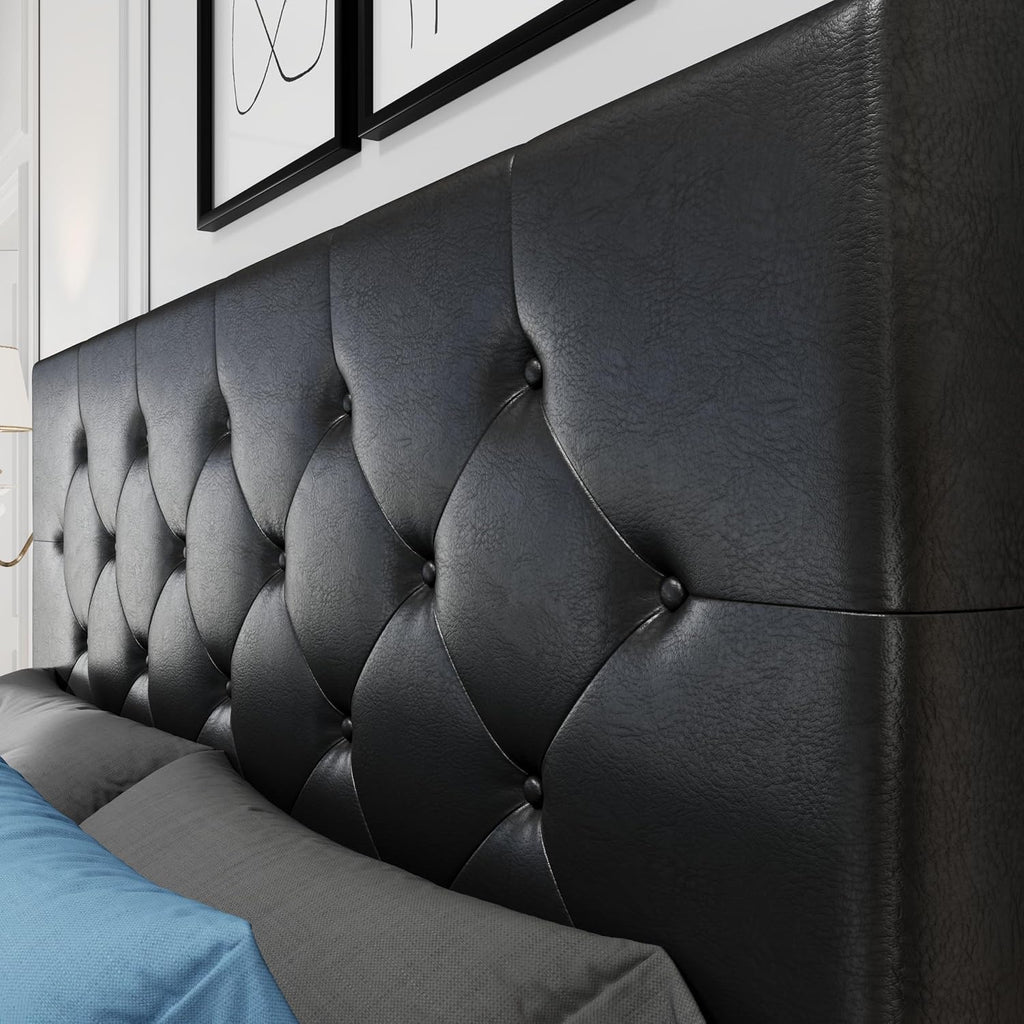 HOOMIC Full Size Platform Storage Bed Frame with 4 Drawers & Adjustable Headboard, Wooden Slats, No Box Spring Needed,Diamond Stitched Button Tufted Design,Black