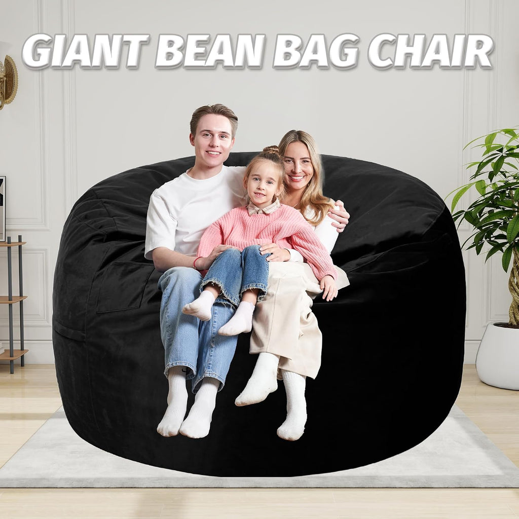 5FT Bean Bag Chair with Ultra Soft Velvet Cover Bean Bag Sofa with Memory Foam Bean Bag Chairs with Large Size Lazy Sofa for Dorm Office Living Room Bedroom Black 5'