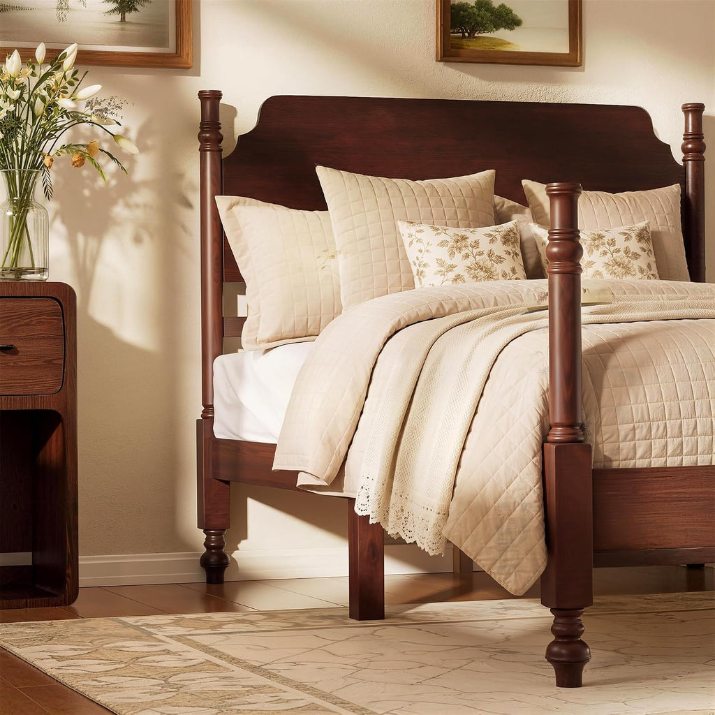 Merax Vintage Wood Spindle Post Bed with Headboard, Full Size Traditional Platform Bed Frame/No Box Spring Needed/Easy Assemble, Dark Walnut