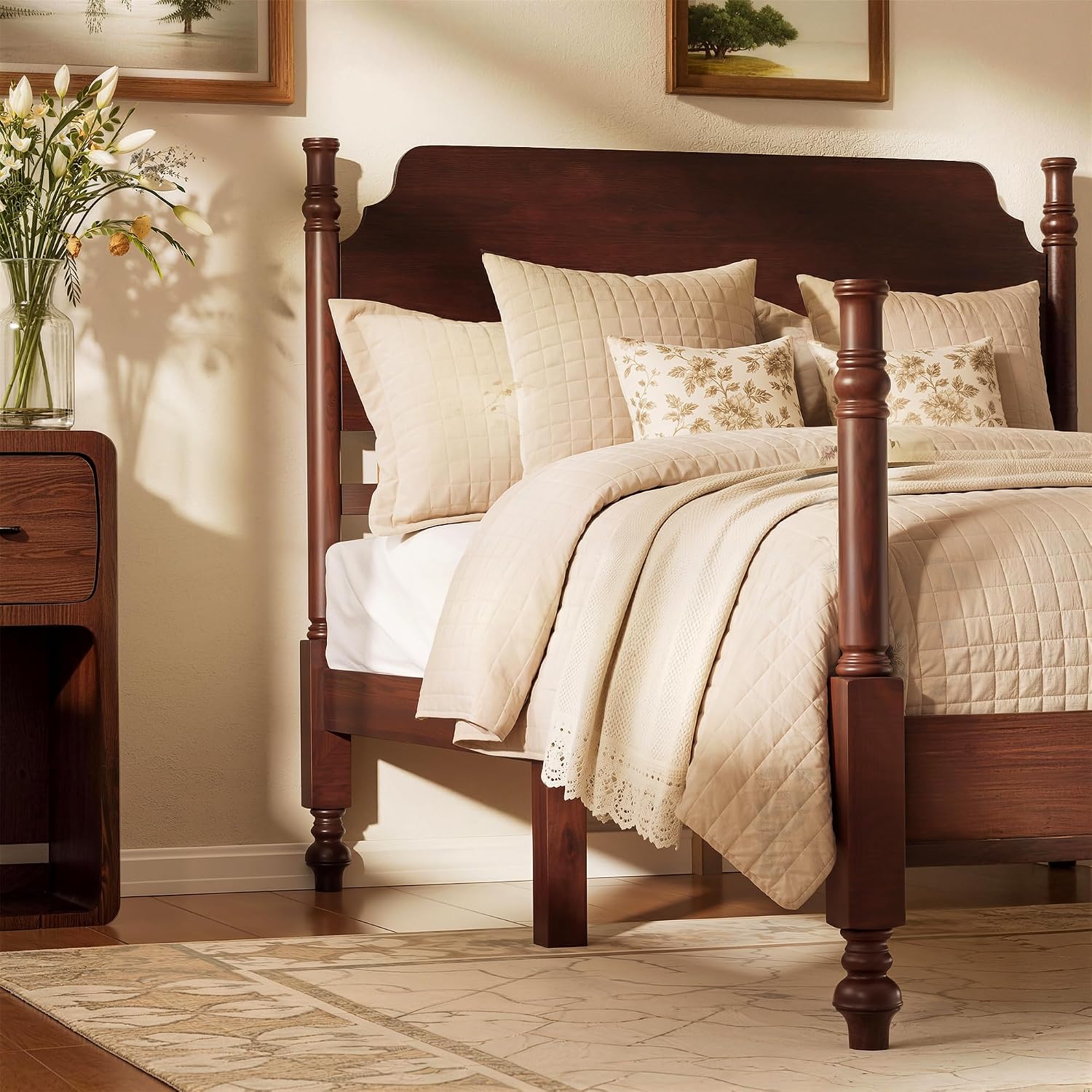 Merax Vintage Wood Spindle Post Bed with Headboard, Full Size Traditional Platform Bed Frame/No Box Spring Needed/Easy Assemble, Dark Walnut