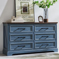 ACCOHOHO Farmhouse 6 Drawer Dresser for Bedroom, 52 Inch Wide Modern Dresser TV Stand with Large Drawers & Bar Handles, Rustic Wood Chest of Drawers for Bedroom, Living Room, Hallway, Blue