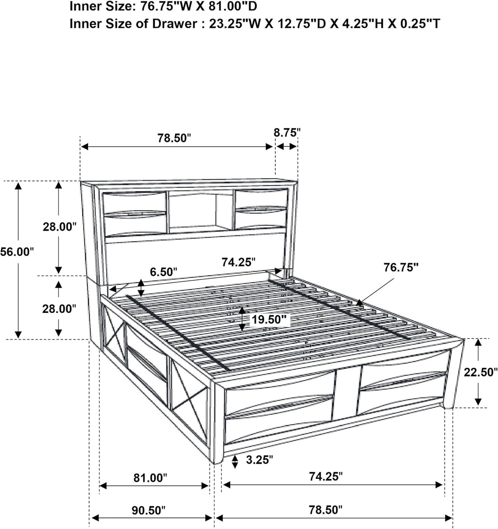 Coaster Home Furnishings - Briana - Wood - Eastern King Platform Storage Bed with Bookcase Headboard, 8 Drawers, Drop-Down Compartments, Transitional Style - Bedroom - Black - 202701KE