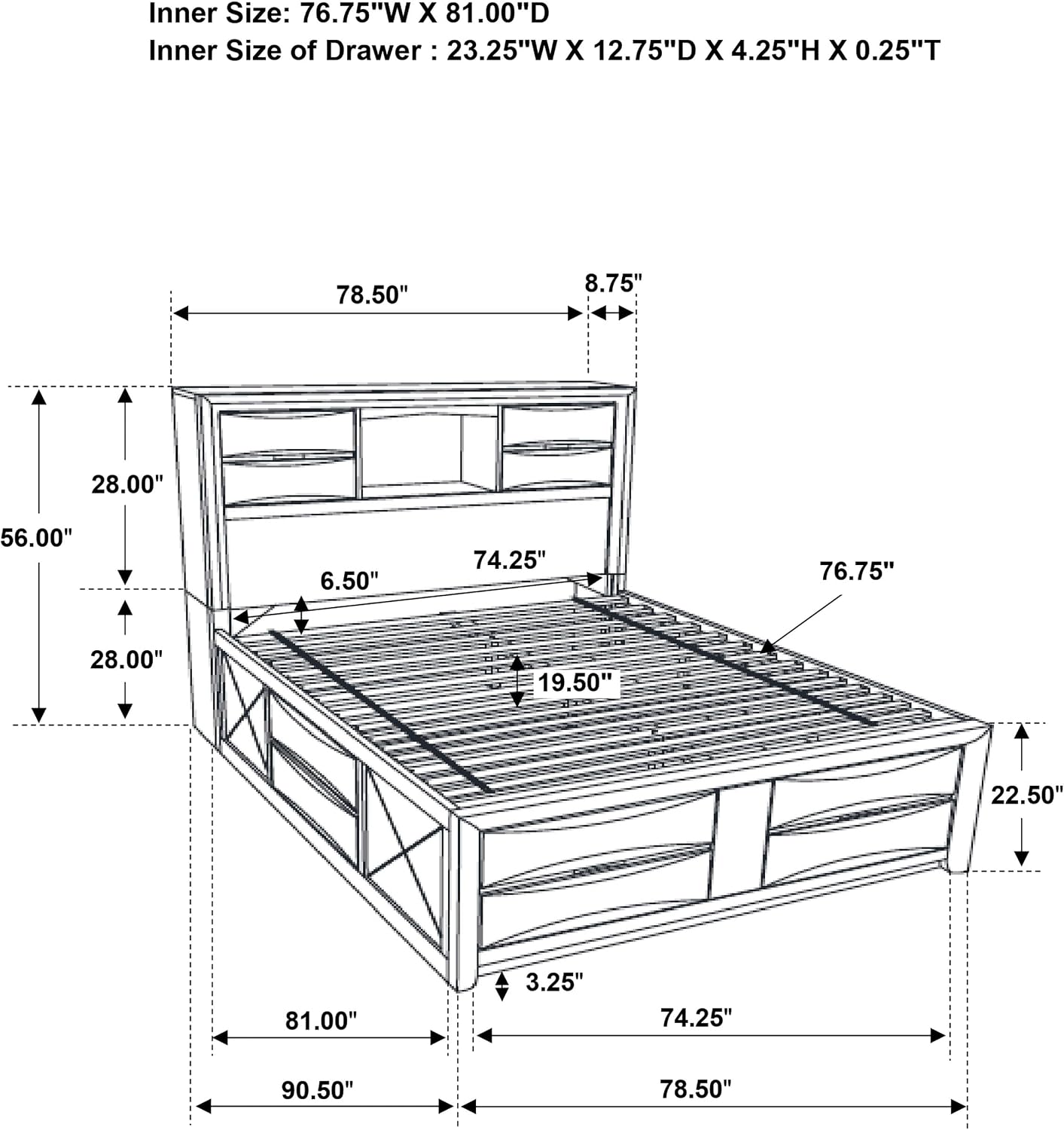 Coaster Home Furnishings - Briana - Wood - Eastern King Platform Storage Bed with Bookcase Headboard, 8 Drawers, Drop-Down Compartments, Transitional Style - Bedroom - Black - 202701KE