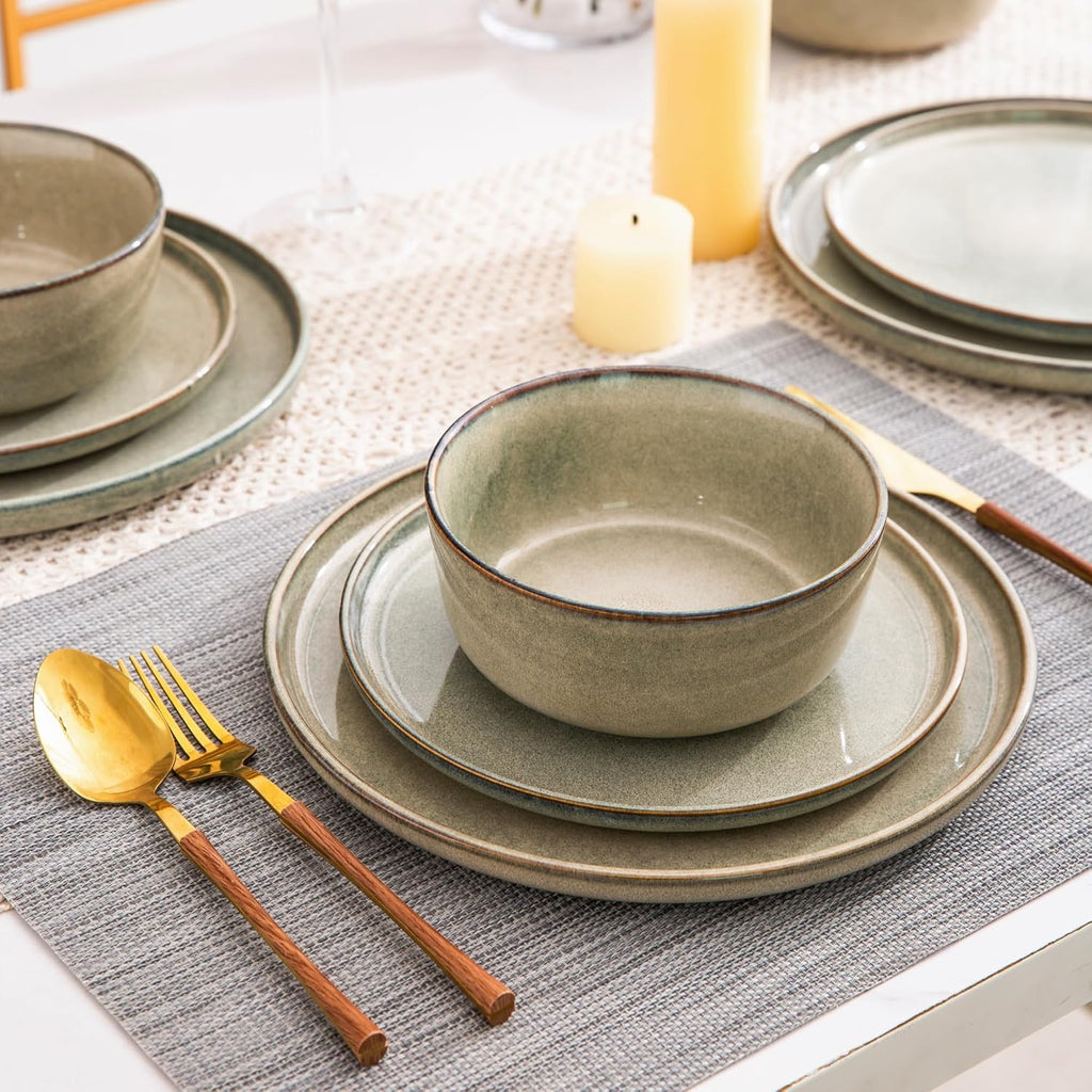 AmorArc Stoneware Dinnerware Sets,Round Reactive Glaze Ceramic Plates and Bowls Sets,Highly Scratch Resistant | Dishwasher & Microwave Safe,Service for 8 Dishes Set (24pc)