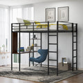 Full Size Loft Bed with 2 Shelves and Desk, Metal Structure Bed Frame with Build-in Ladders and Safety Guardrail for Dorm, Bedroom, Guest Room, No Box Spring Needed (Black-02, Full)