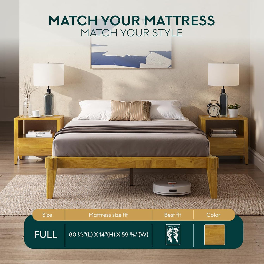 Bme Chalipa 14' King Bed Frame - Solid Wood Platform Bed - Japanese Joinery Bed Frame - Wood Slat Support - No Box Spring Needed - Easy Assembly - Minimalist & Modern Style, Golden Natural