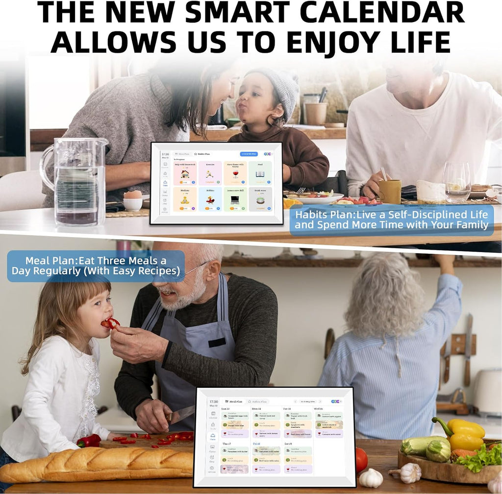 10.1 Inch Smart Digital Calendar, Touchscreen Family Planner with Auto Sync, Wall Mountable Desk Organizer for Meal Planning Chore Chart (US Plug)