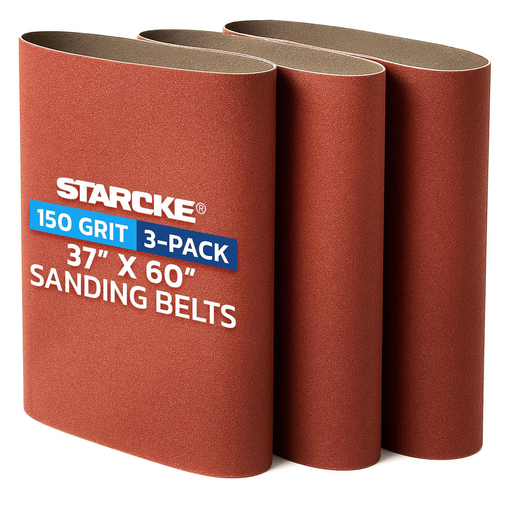 37 x 60 Inch Sanding Belts - 150 Grit Aluminum Oxide Belt Sanders for Woodworking and Metal, German Quality Heavy Duty Cloth Belt Sanding with Smooth Running Joint, Wide Sander Belts - 3 Pack