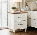 WAMPAT Off White Nightstand with Charging Station, 20 Inch Night Stand with 2 Drawers, Wooden Rustic Bedside Table End Tables with Solid Wood Legs for Bedroom