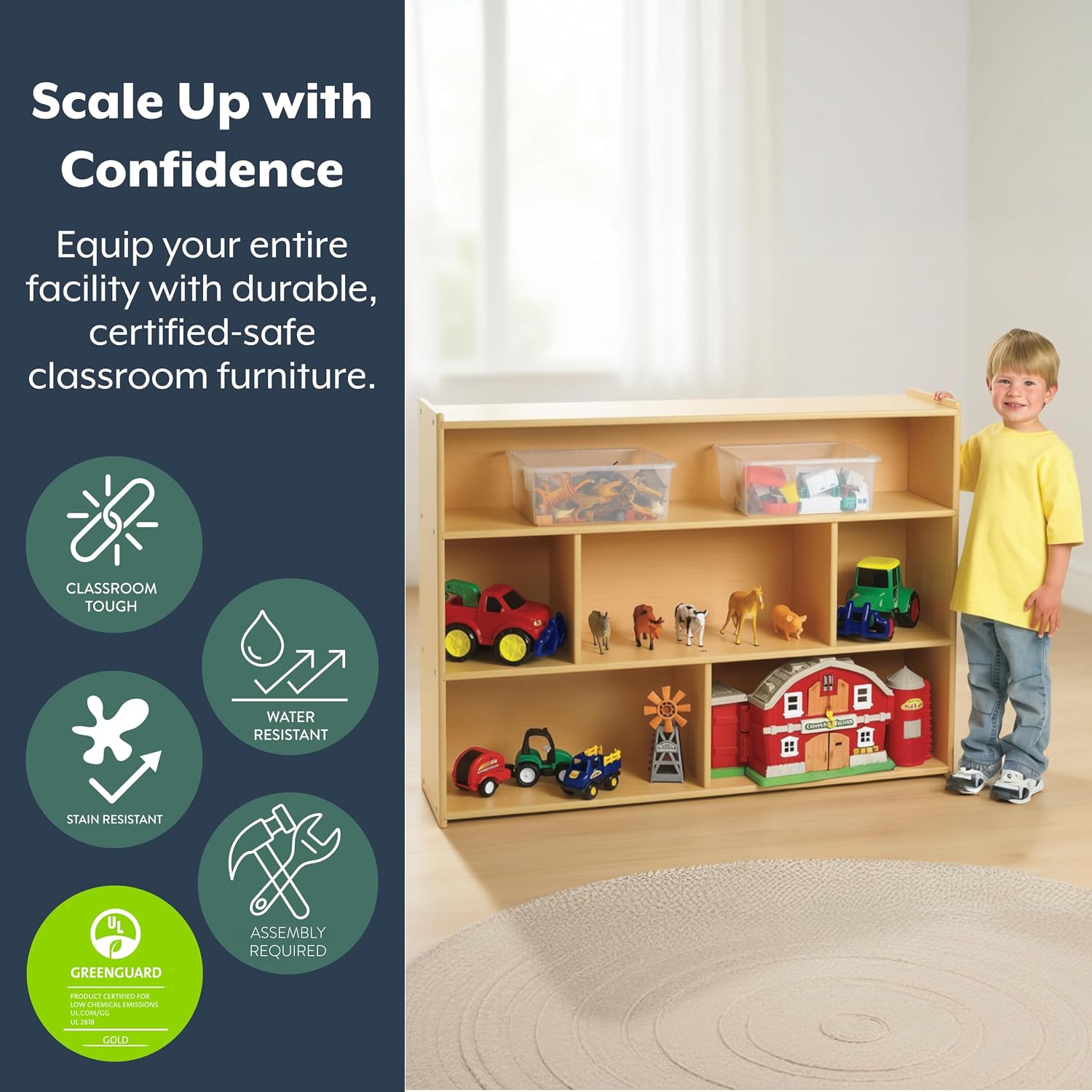 Children's Factory Value Line 3 Shelf Storage, 48' L x 36' H, Kids Bookshelf, Nursery Book Shelves for Classrooms, Playrooms, and Montessori Schools, Natural