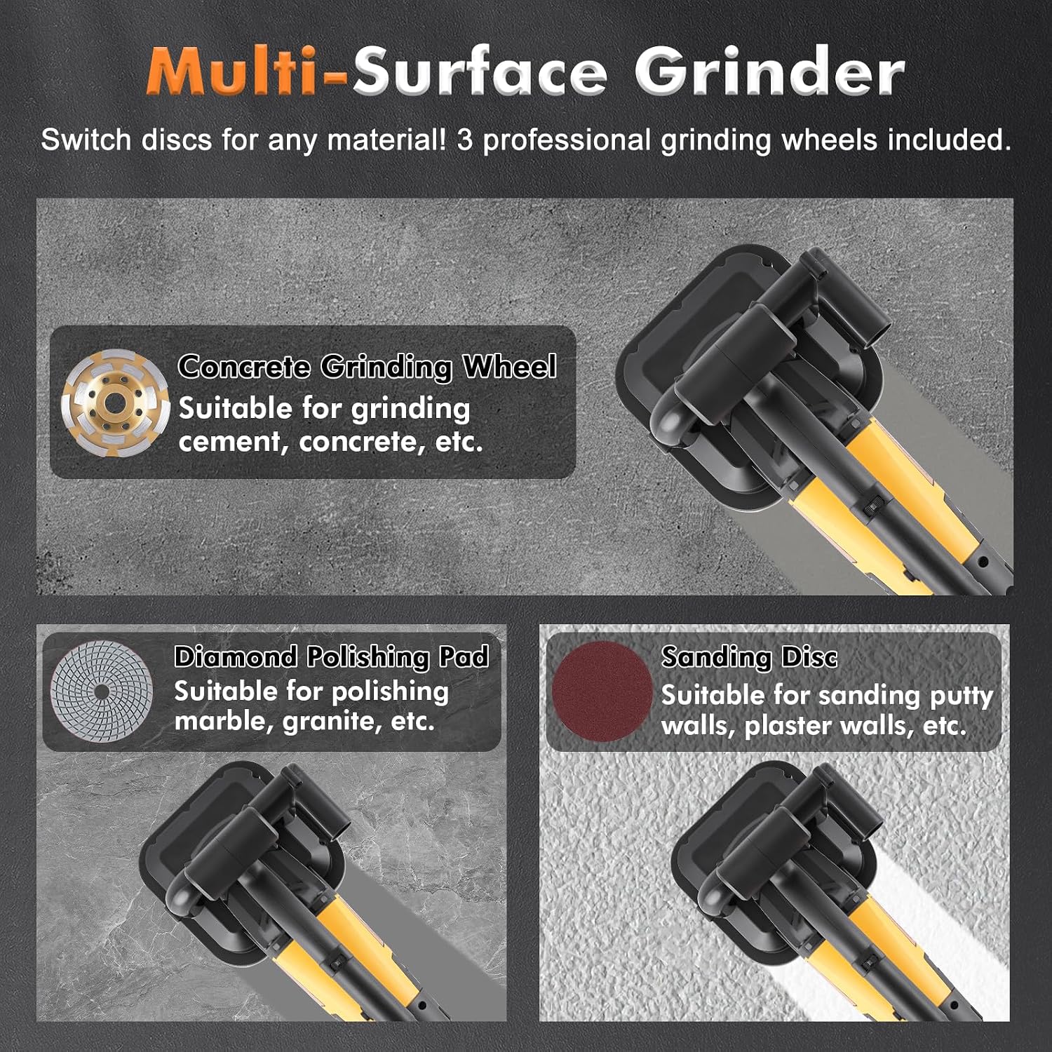 YUCHENGTECH 4-Head Concrete Grinder Set 4' Concrete Surface Grinder Floor Grinder 3800W 0-6000RPM Concrete Surface Planer with Dust Extraction Shroud for Grinding Concrete Cement Marble Granite