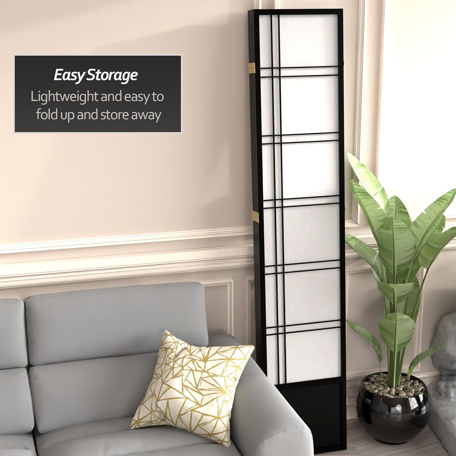 Red Lantern 7 ft. Tall Double Cross Shoji Screen - Black - 4 Panels