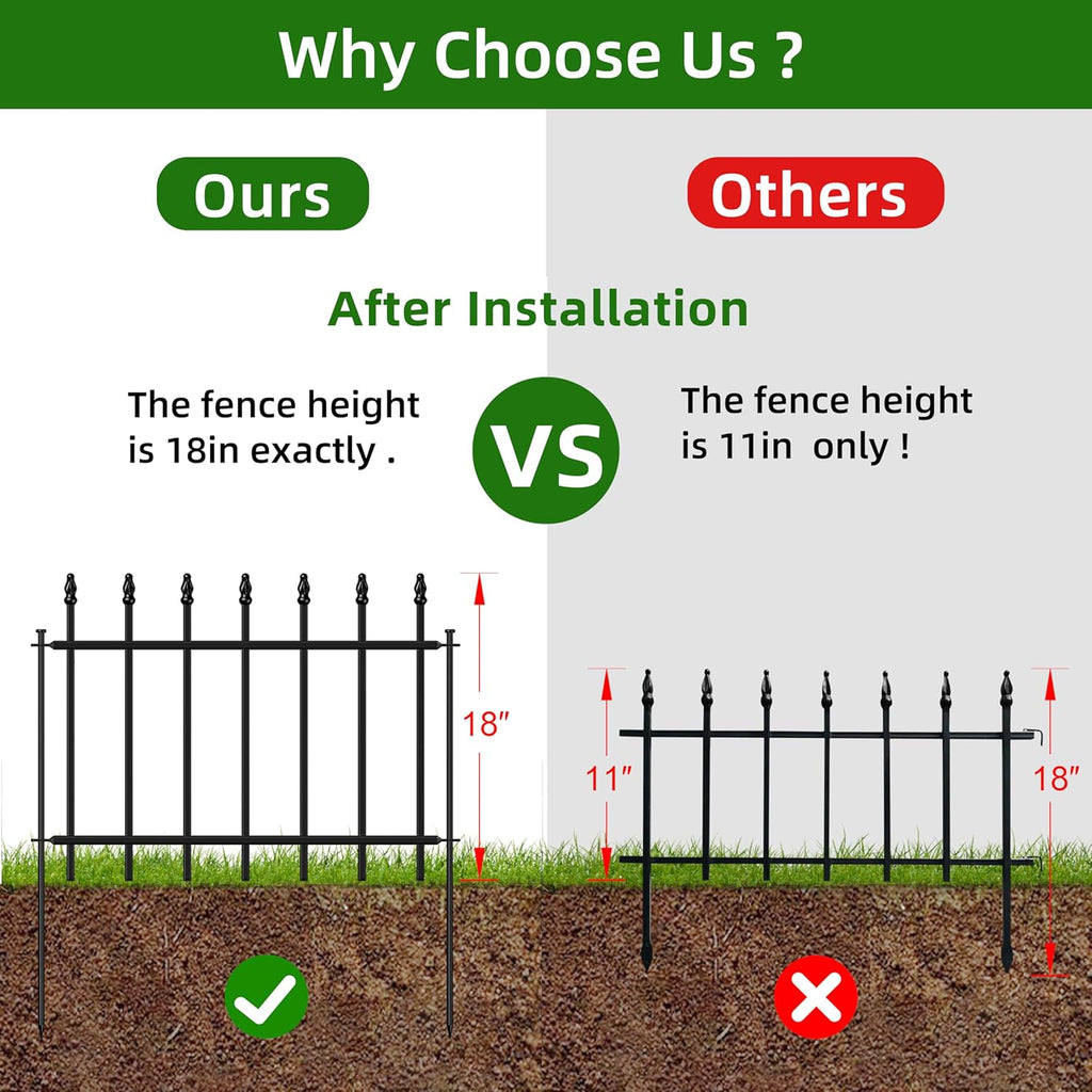 FOREHOGAR Decorative Metal Garden Fence 18 in H x 20 ft L, Small Border Fence Roman Column Deco, Garden Fencing for Yard Flower Bed Lawn Landscape Outdoor, 10 Panels + 11 Stakes Black
