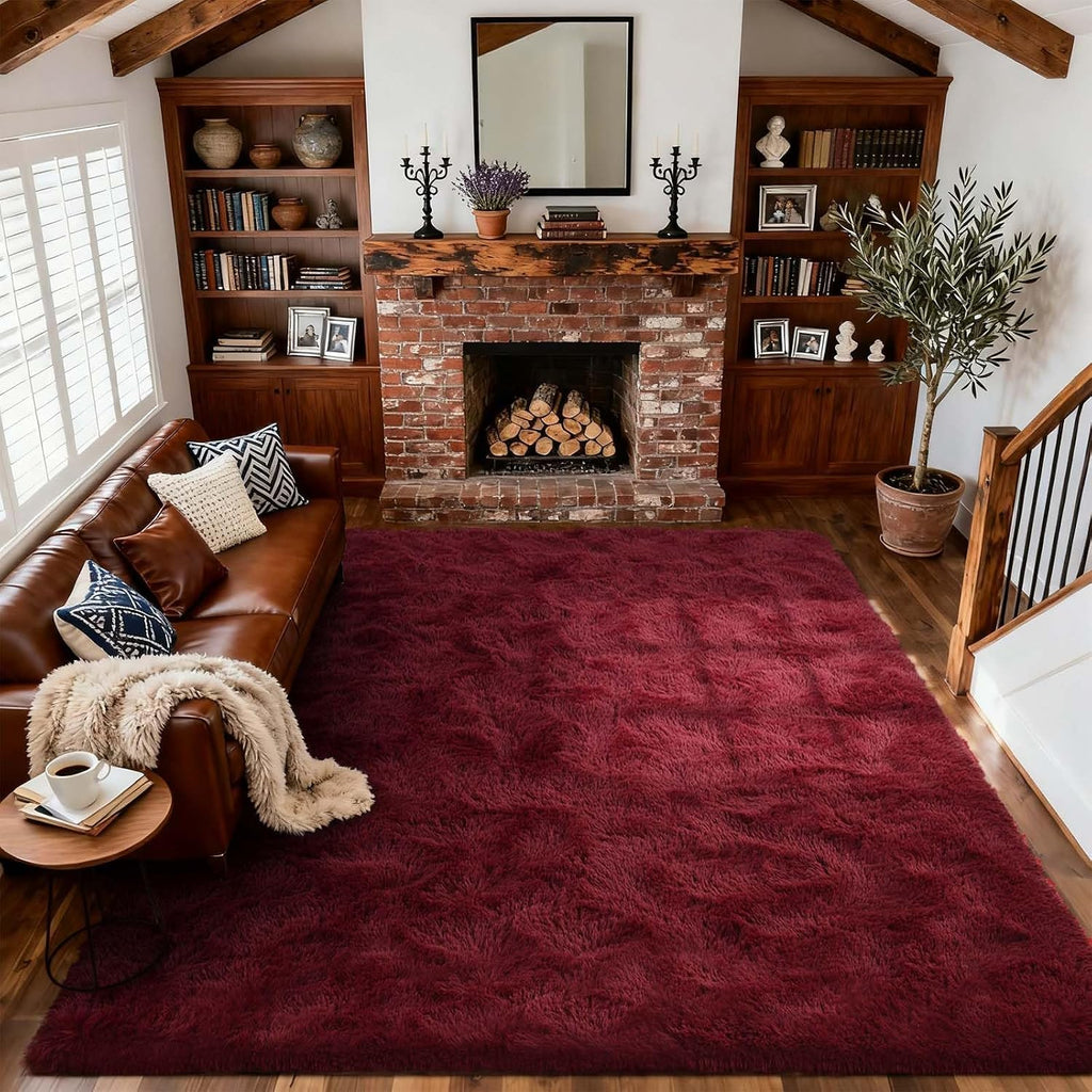 9x12 Ft Extra Large Shag Rugs for Living Room, Ultra Soft Fluffy Furry Area Rugs for Bedroom Indoor Floor, Aesthetic Carpet for Kids Home Decor (Burgundy)