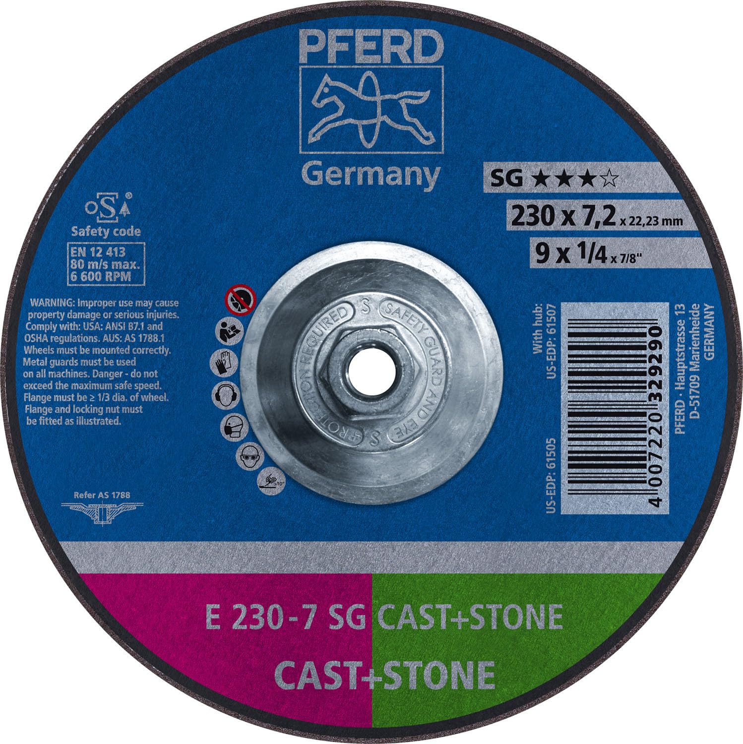 PFERD 61507 9' x 1/4' Grinding Wheel 5/8-11 C24S SG for Masonry Type 27 (10pk)