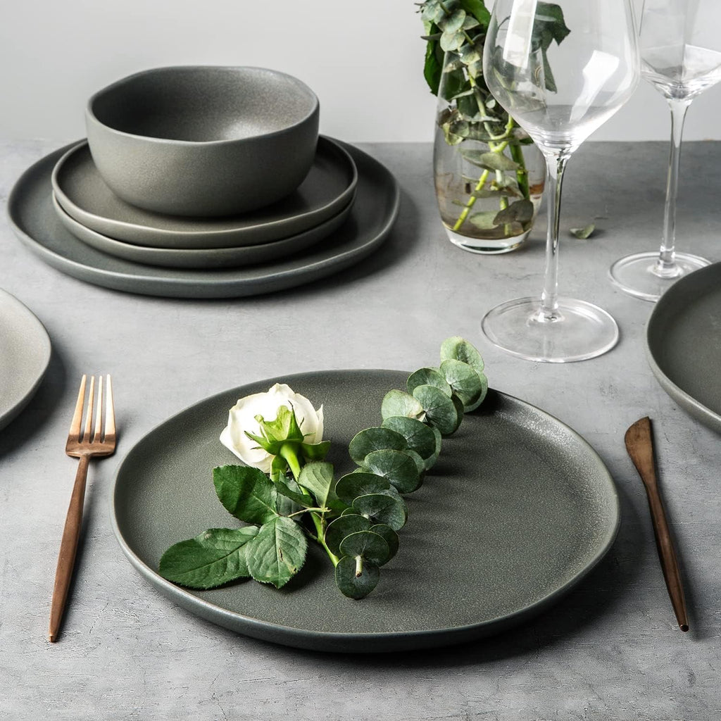 AmorArc Ceramic Dinnerware Sets, Wavy Rim Stoneware Plates and Bowls Sets,Dishwasher & Microwave & Oven Safe Dishes set, Service for 8 (24pc)