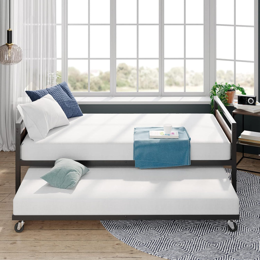 ZINUS Suzanne Bamboo and Metal Daybed with Trundle / Mattress Foundation with Steel Slat Support / Easy Assembly, Twin