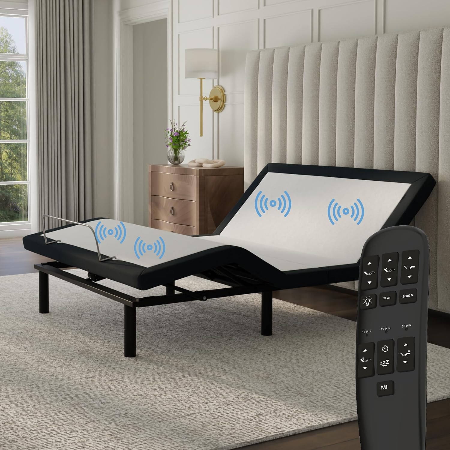 Blissful Nights e4 Queen Adjustable Bed Base Frame with Zero Gravity, Massage Motors, Anti-Snore, USB Charging, Nightlight, Wireless Remote, 10-Year Warranty, and No Tools Required Assembly