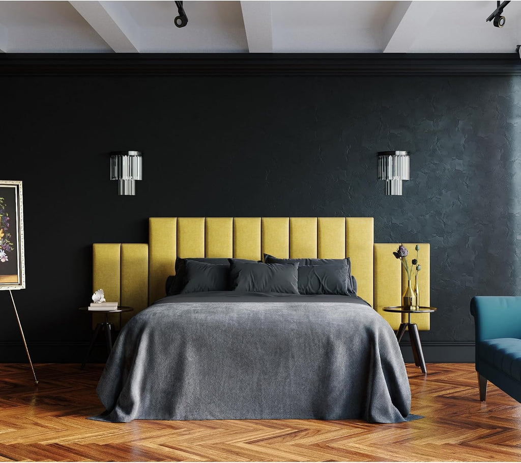Jaxx Panelist Modern Padded Headboard – Set of 4 Wall Mounted Panels (Each 11.25' x 30') - Queen, Petrol Blue Microvelvet
