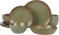 Bloomhouse - Two Time Oprah's Favorite Things Winner - Palermo Sun Double Bowl Stoneware Reactive Glaze Plates and Bowls Dinnerware Set - Cardamom Green, Service for Four (16pcs)