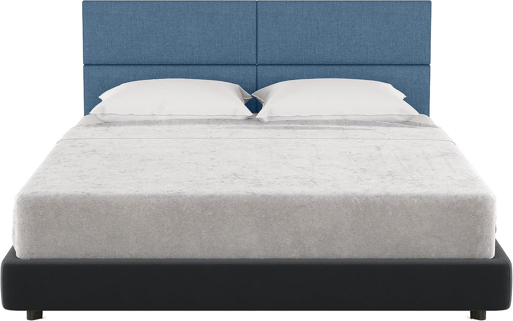 Jaxx Panelist Modern Padded Headboard – Set of 4 Wall Mounted Panels (Each 11.25' x 30') - Queen, Petrol Blue Microvelvet