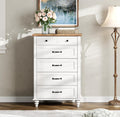 WAMPAT Off White Dresser for Bedroom with 5 Drawers, Tall Kids Dressers with Wide Chest of Drawers, Mid Century Modern Wooden Closet Storage Organizer, Samll Dressers for Living Room, Nursery, Hallway