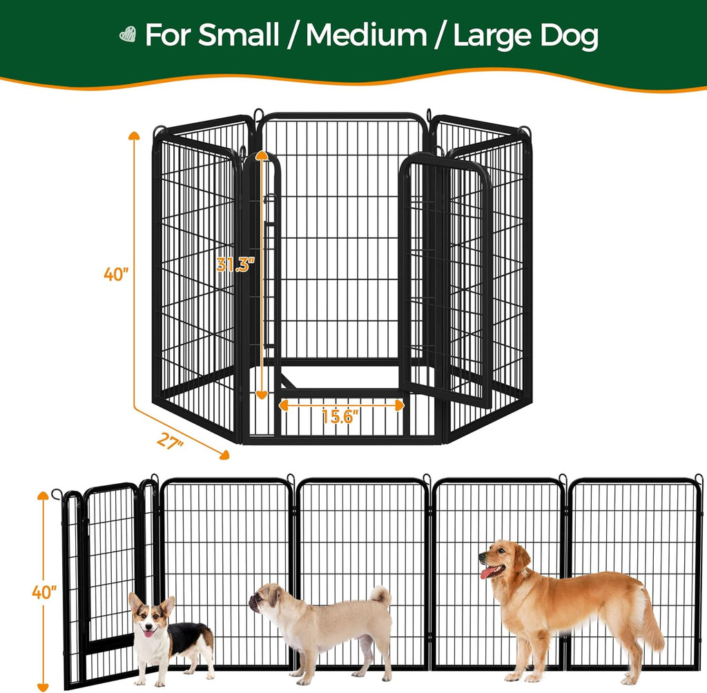 Yaheetech 40in 12-Panel Metal Dog Playpen Fence for Indoor Yard RV Camping | Heavy-duty Rustproof Frame with Secure Latch Door, Tool-free Assembly, Foldable Storage, Ideal for Medium to Large Dog Breeds