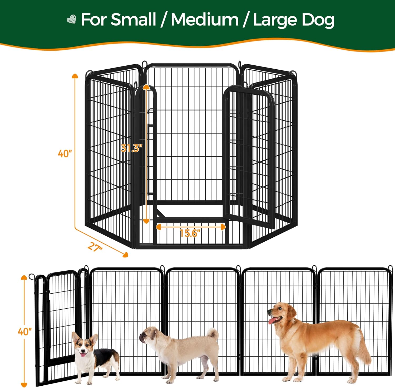 Yaheetech 40in 12-Panel Metal Dog Playpen Fence for Indoor Yard RV Camping | Heavy-duty Rustproof Frame with Secure Latch Door, Tool-free Assembly, Foldable Storage, Ideal for Medium to Large Dog Breeds