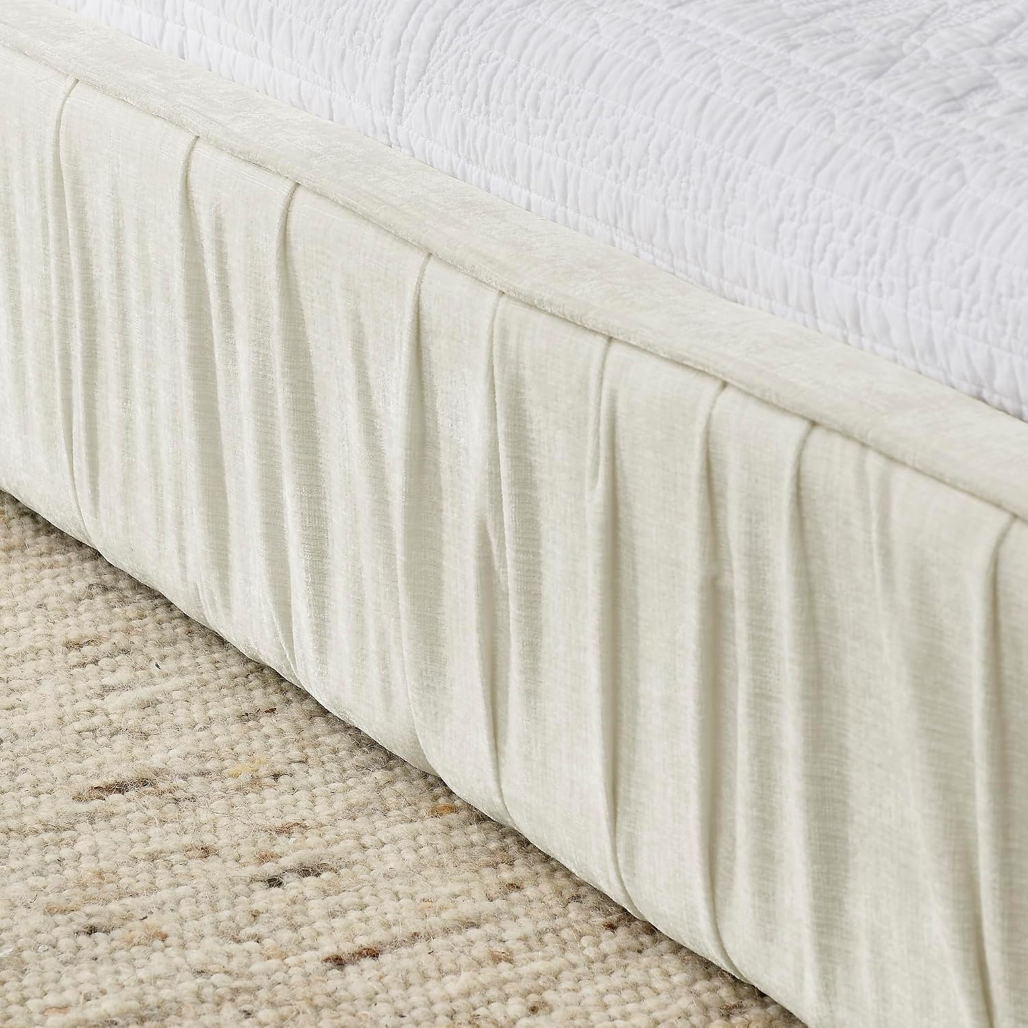 KLMM Queen Size Upholstered Bed Frame with Chenille Fabric with Pleated Design,Grounded Platform Bed with Headboard and Solid Frame,for Bedroom Use (Beige/Chenille, Queen)