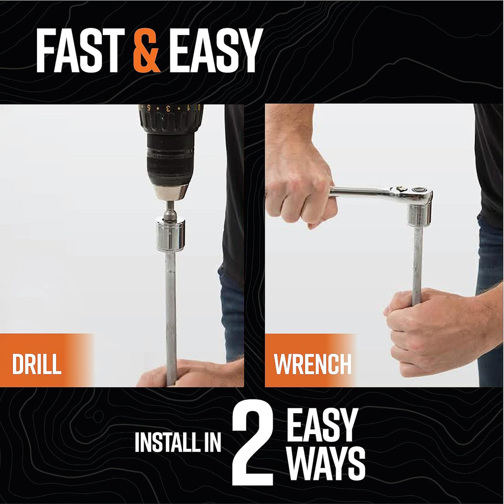 GROUNDGRABBA Screw in Tent Stake for Normal to Hard Ground | Premium Drill Driven Ground Anchor Earth Screws | 12X Pro Stakes, 12X Closed Hooks, 1x Masonry Drill Bit, 1x Carry-All Bag