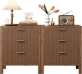 6 Drawer Dresser for Bedroom, Large Fluted with Wide Drawers and Golden Handles, Storage Organizer, Modern Wooden Dresser Chest for Bedroom Living Room, Walnut