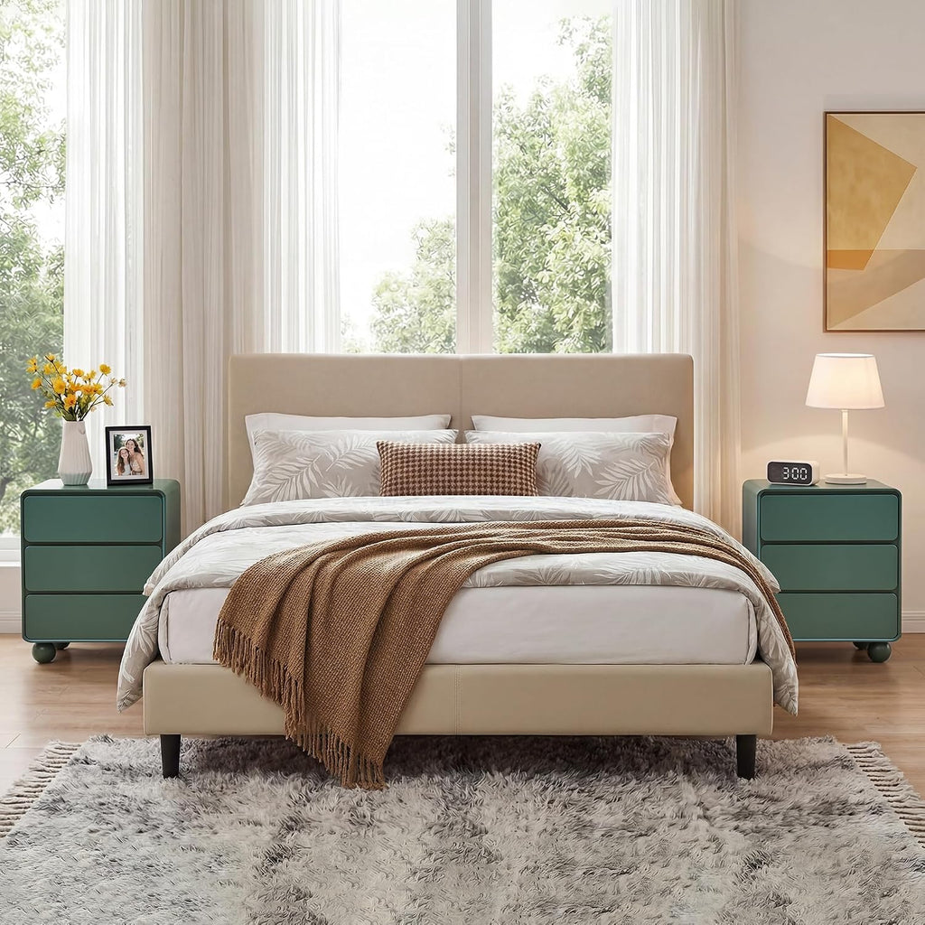 AVZEAR Modern3 Drawer Dresser for Bedroom, Curved Wooden Dresser Chest of Drawers, 3 Drawer Nightstand Closet Clothes Storage Organizer for Kids Bedroom, Living Room, Nursery, Green