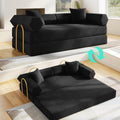 79'' Convertible Sofa Bed, 5-in-1 Folding Sleeper Couch with Pull Out Bed, Corduroy Modular Floor Sofa, No Assembly Space Saving Guest Bed for Living Room Apartment Bedroom (Black)