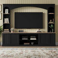 Farmhouse Entertainment Center with Bookshelves, Modern 4-Piece Wall Unit TV Stand Set for TVs up to 70', Elegant Arched Media Console Unit with Adjustable Shelves for Living Room, Black