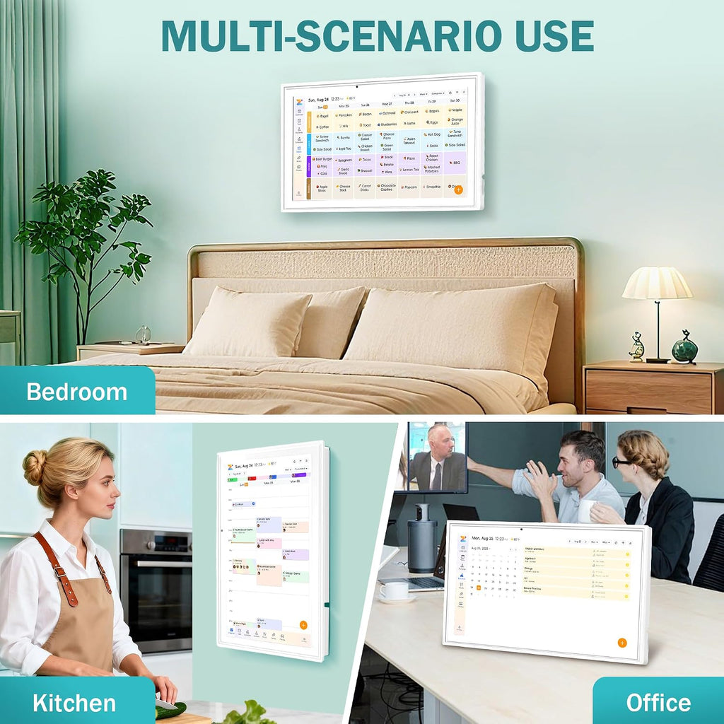 Digital Calendar Wall Touch Screen, 21.5 Inch Electronic Smart Calendar with Google Play & Multi-Calendar Sync, Electronic Planner & Chore Chart for Family Schedules Meal White
