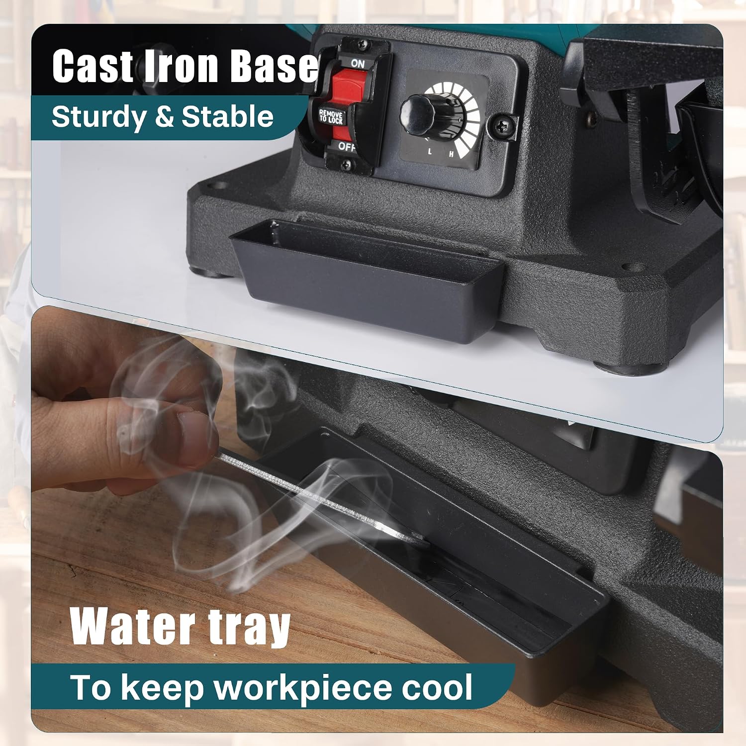 6-Inch Variable Speed Bench Grinder with Grinding Wheel Dresser, 1725–3450 RPM 2.5 Amp Brushless Induction Motor, LED Work Light, Eye Shields, Cast-Iron Base for Sharpening, Grinding & Polishing