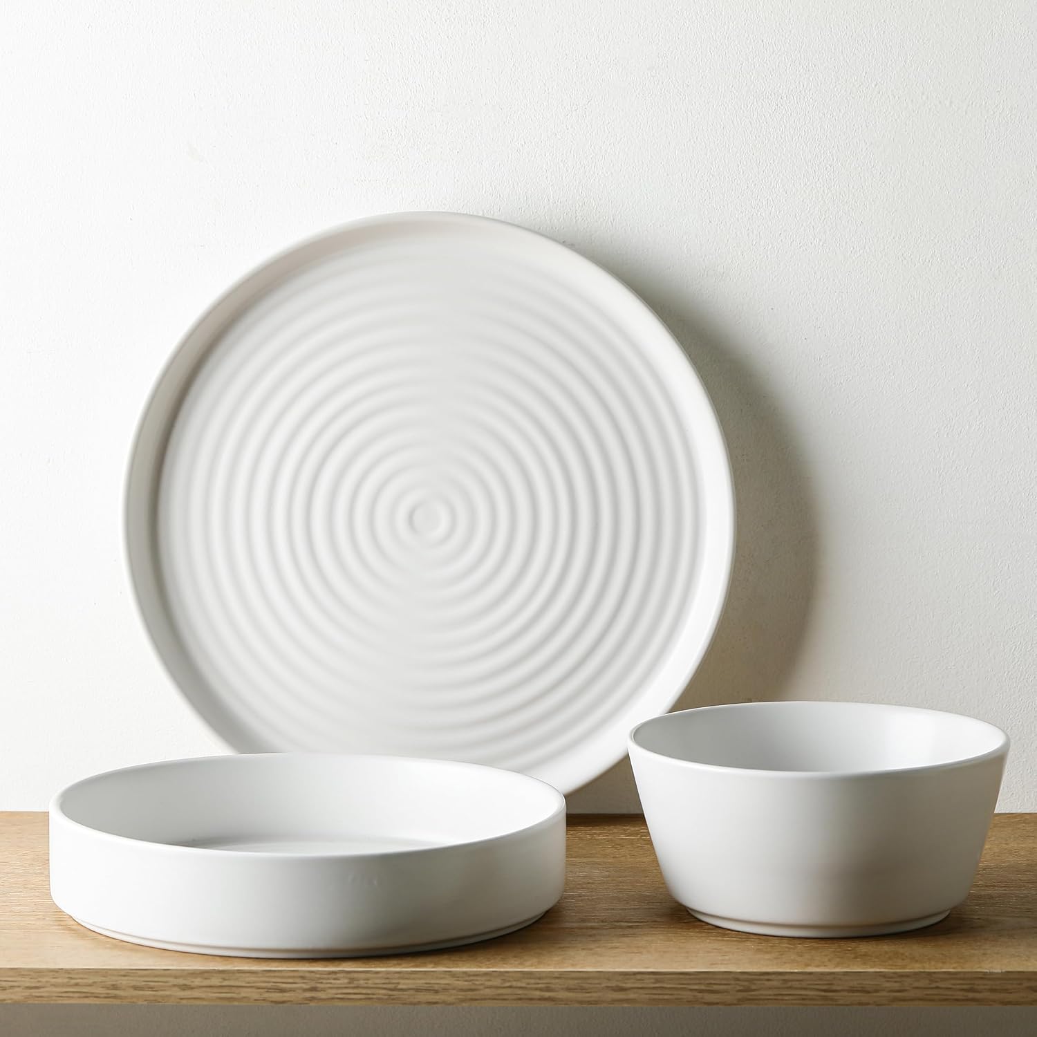 Stone Lain Elica 24-Piece Modern Dinnerware Set Stoneware, Plates and Bowl Sets for 8, White