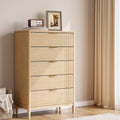 LINSY Fluted 5 Drawer Dresser for Bedroom, 46' Tall Mid-Century Modern Chest of Drawers, Deep Storage Dresser with Curved Corner Design, Large Accent Wood Cabinet for Bedroom, Oak